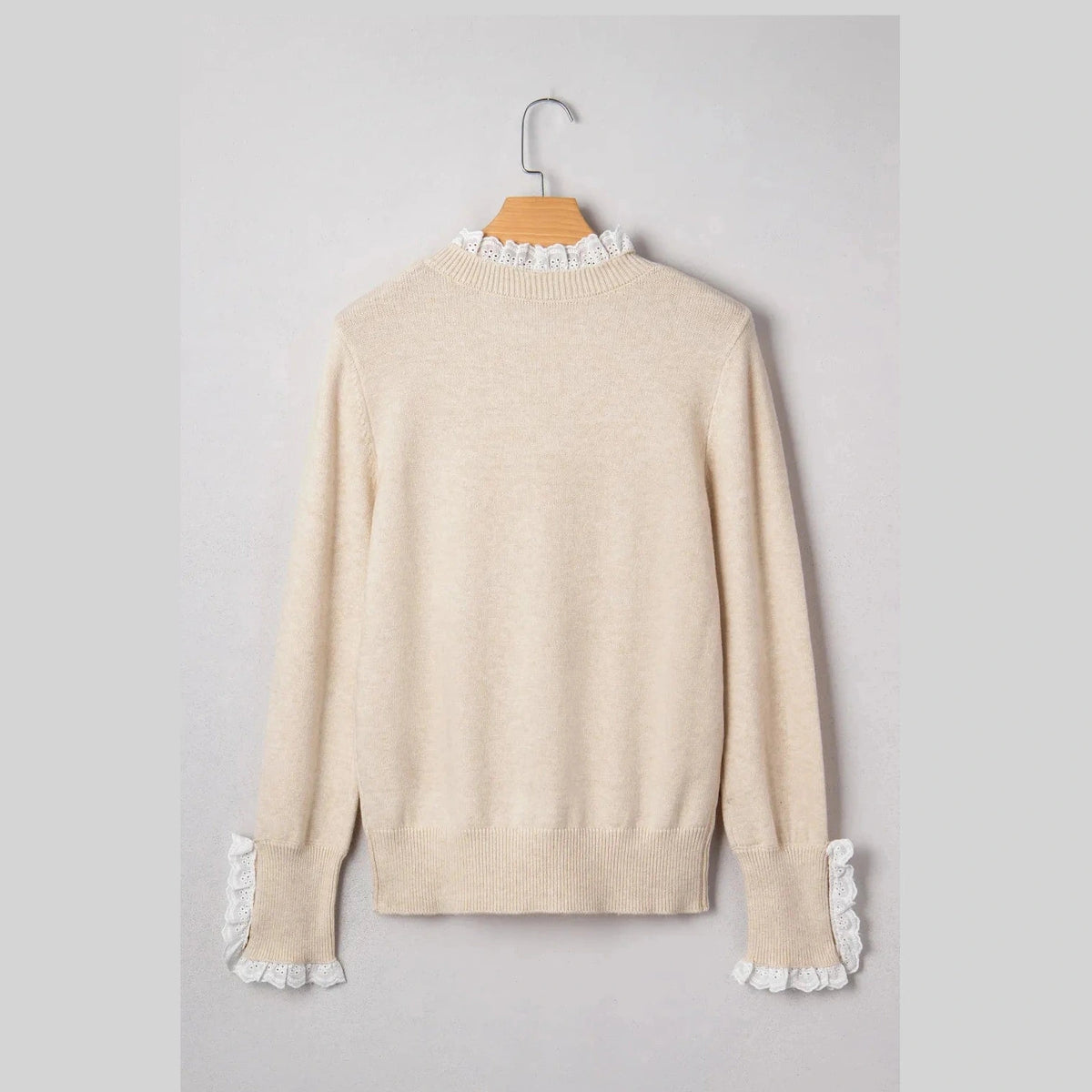 Harlie Lace Trim Patchwork Buttoned Cuffs Loose Sweater