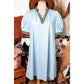 Harmony Contrast Striped Notched V Neck Puff Sleeve Mini Dress