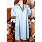 Harmony Contrast Striped Notched V Neck Puff Sleeve Mini Dress