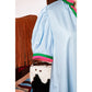 Harmony Contrast Striped Notched V Neck Puff Sleeve Mini Dress