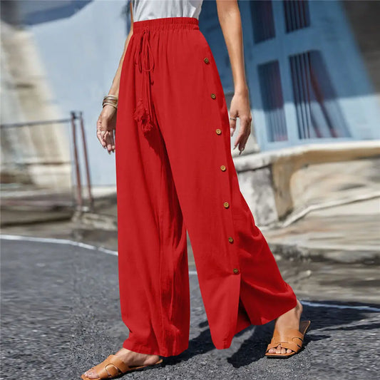 Harper Red Button Trim Wide Leg Pants