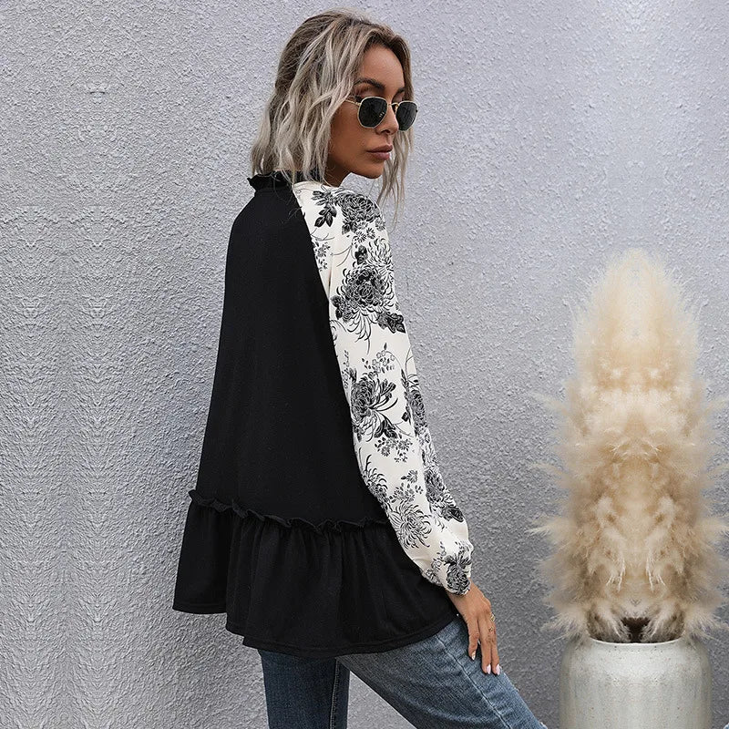 Harriet Contrast Floral Raglan Sleeve Tunic Top