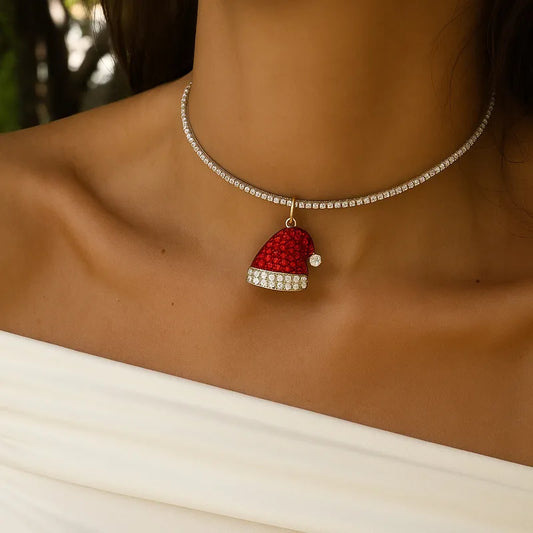 Sparkling Santa Hat Pendant Necklace