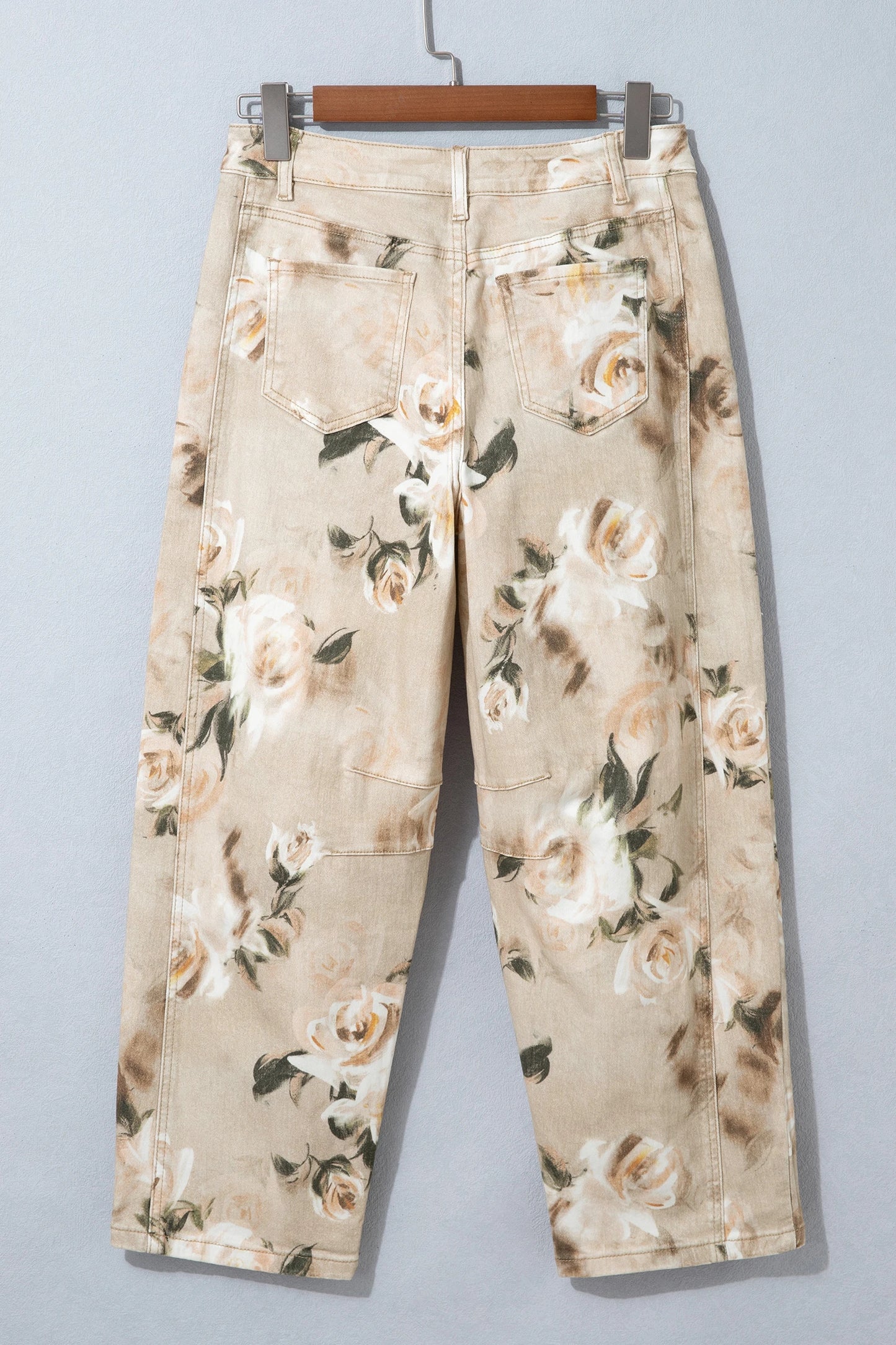 Hayden Khaki Retro Floral Print Relaxed Barrel Jeans