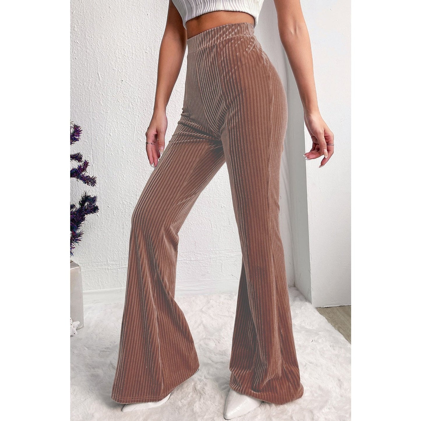 Hayley  Dusty Pink High Waist Flare Corduroy Pants