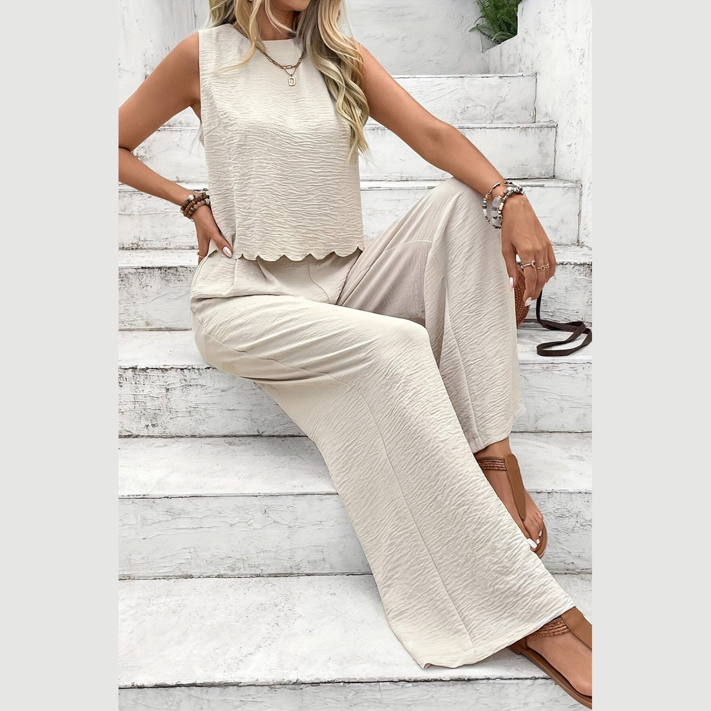 Hayley Apricot 2 Pc. Petal Edge Pant Set