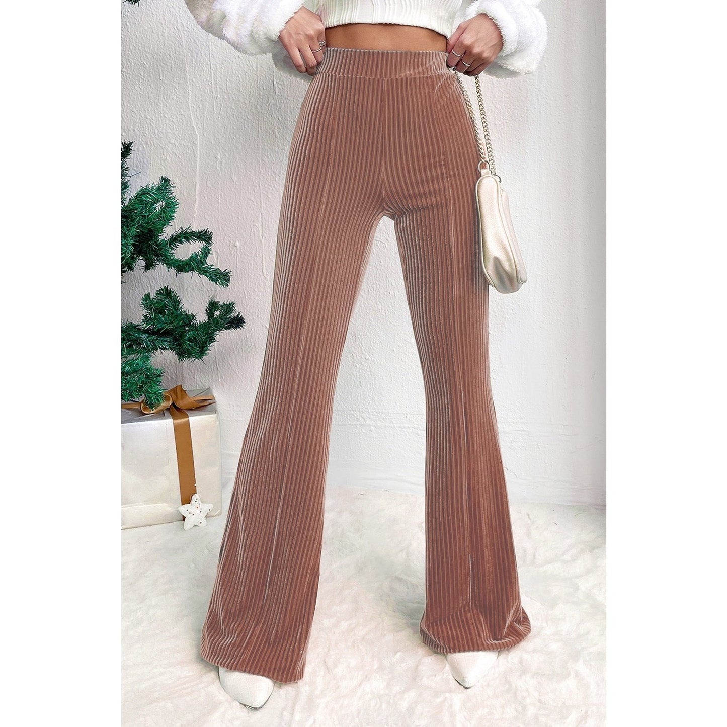 Hayley  Dusty Pink High Waist Flare Corduroy Pants