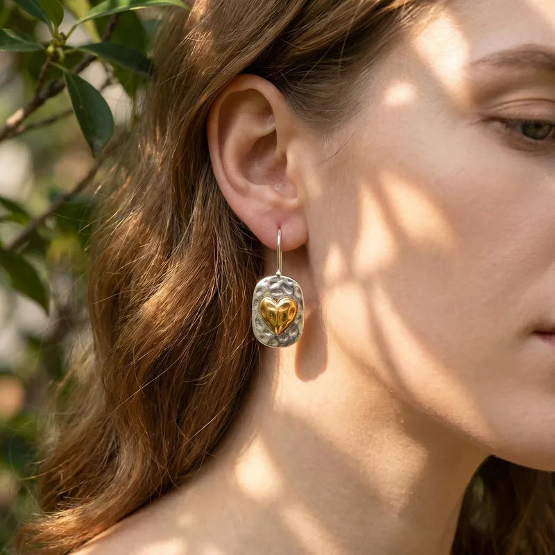 Hammered Heart Drop Earrings