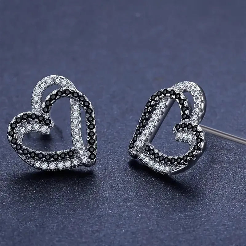 Dual‑Tone Heart Earrings