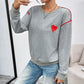 Red Embroidered Heart Long Sleeve Sweatshirt