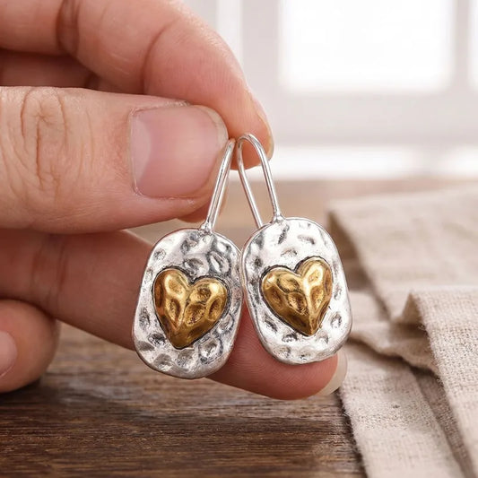 Hammered Heart Drop Earrings