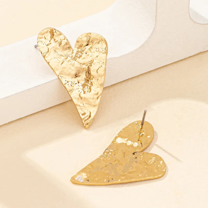 Golden Hammered Heart Earrings