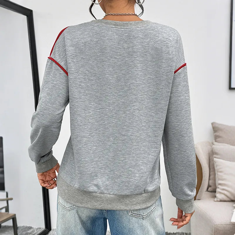 Red Embroidered Heart Long Sleeve Sweatshirt