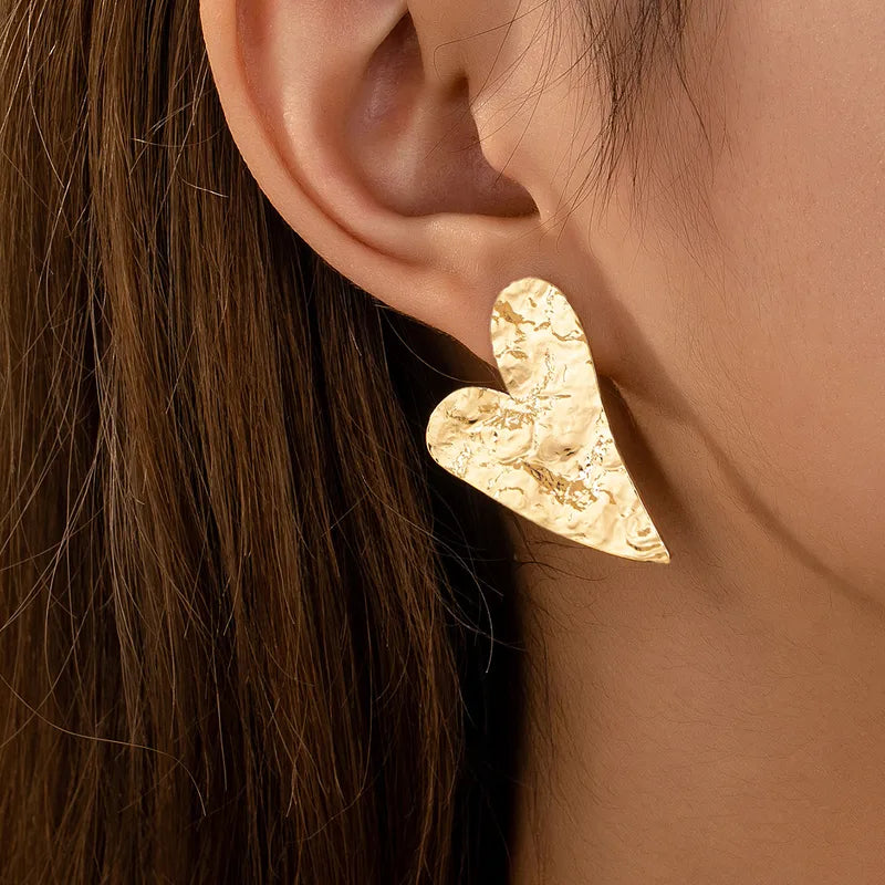 Golden Hammered Heart Earrings