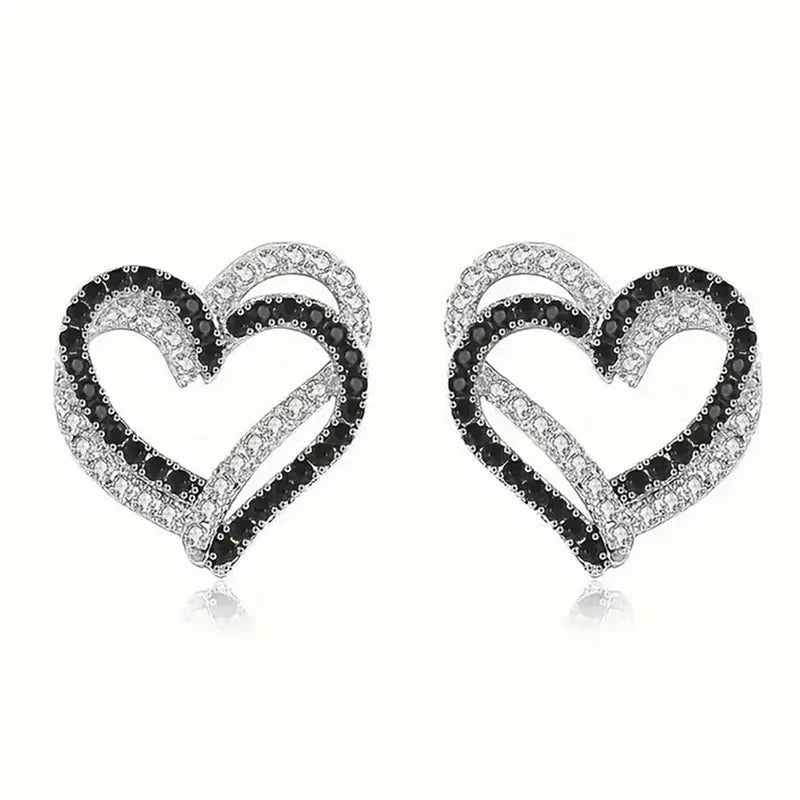 Dual‑Tone Heart Earrings