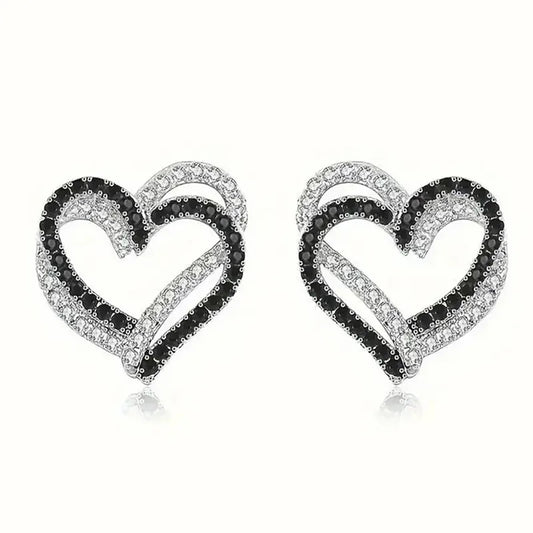 Dual‑Tone Heart Earrings