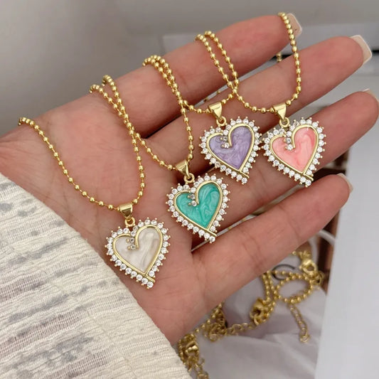 Heart Zirconia 18K Gold Plated Pendant Necklace - 4 Colors