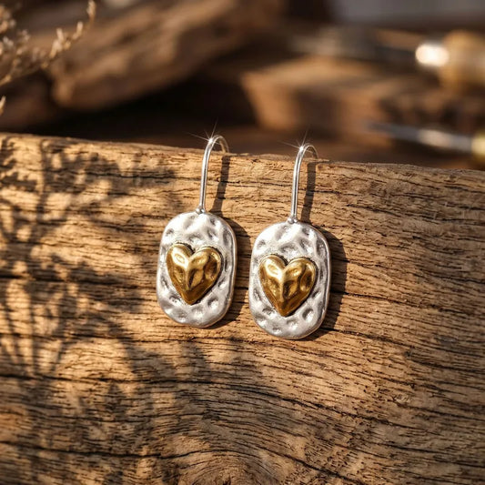 Hammered Heart Drop Earrings