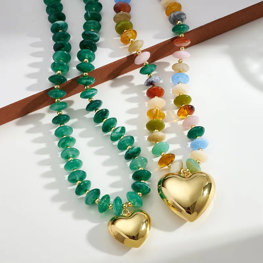 Heart Pendant Beaded Necklace - 2 Colors
