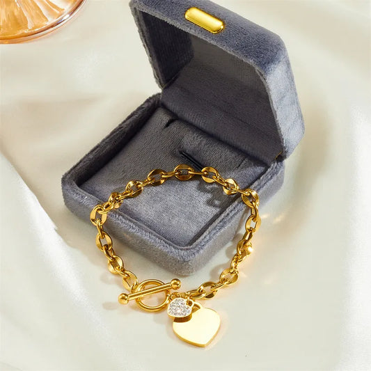 Golden Heart Rhinestone Bracelet