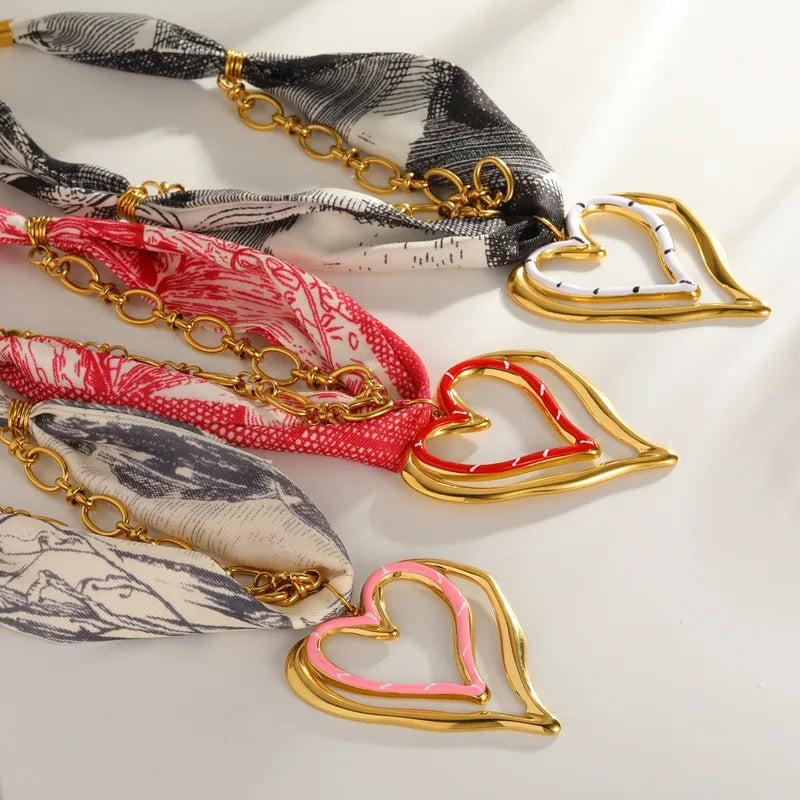 Heart Pendant Scarf Necklace - 3 Colors