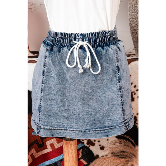 Henrietta Dusk Blue Drawstring High Waist Pocketed Denim Shorts