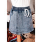 Henrietta Dusk Blue Drawstring High Waist Pocketed Denim Shorts