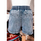 Henrietta Dusk Blue Drawstring High Waist Pocketed Denim Shorts