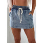 Henrietta Dusk Blue Drawstring High Waist Pocketed Denim Shorts