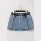 Henrietta Dusk Blue Drawstring High Waist Pocketed Denim Shorts