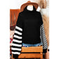 Hensley Black Striped Plaid Patchwork Waffle Knit Turtleneck Sweater