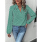 Hensley Green Mosaic Puff Sleeve Button Up Blouse