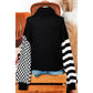 Hensley Black Striped Plaid Patchwork Waffle Knit Turtleneck Sweater