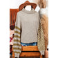 Hensley Brown Striped Plaid Patchwork Waffle Knit Turtleneck Sweater