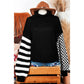 Hensley Black Striped Plaid Patchwork Waffle Knit Turtleneck Sweater