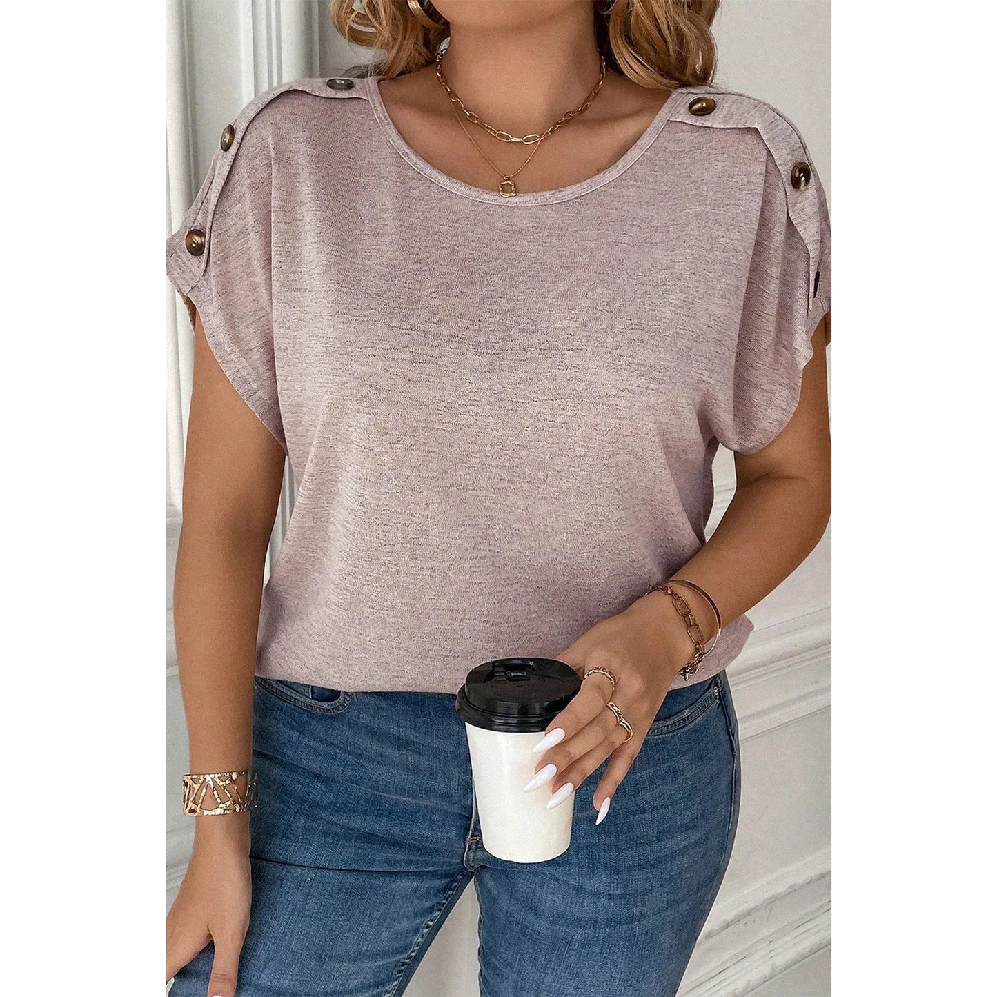 Hettie PLUS SIZE Button Detail Batwing Sleeve Tee