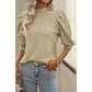 Hildi Apricot Vintage Textured Puff Sleeve Mock Neck Top