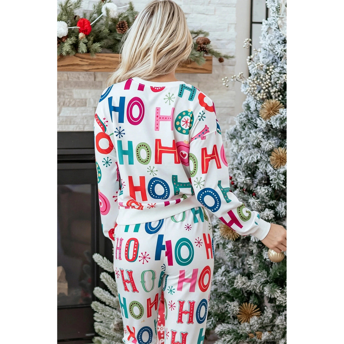 Ho Ho Ho Print Long Sleeve Lounge Set