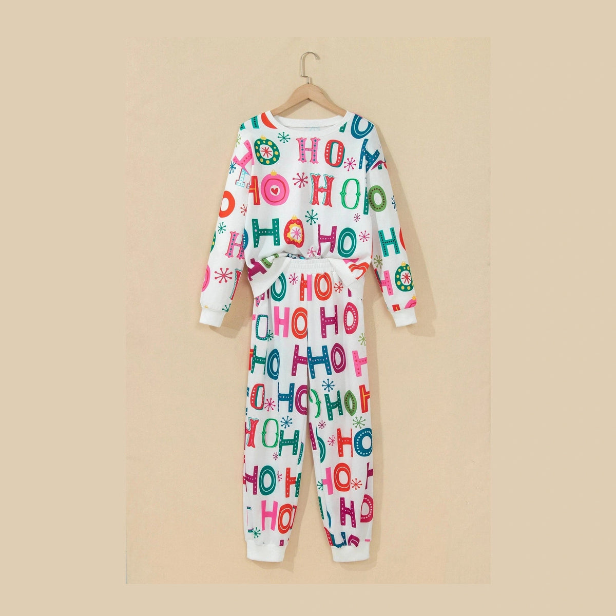 Ho Ho Ho Print Long Sleeve Lounge Set