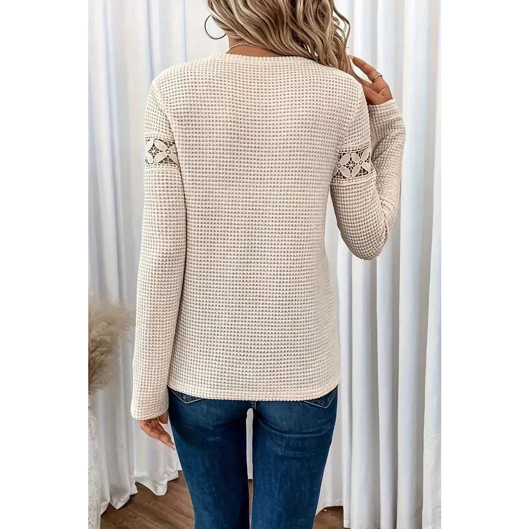 Hollyn Apricot Lace Patchwork Long Sleeve Shirt