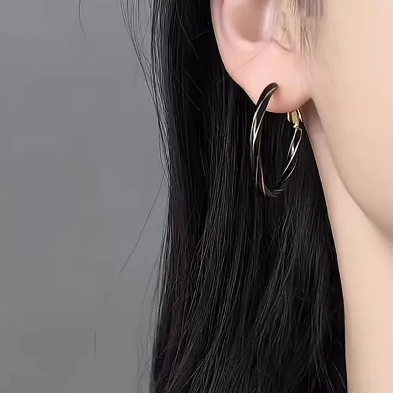 Black Oversized Circle Alloy Hoop Earrings