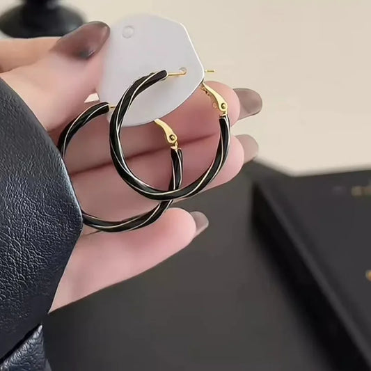 Black Oversized Circle Alloy Hoop Earrings