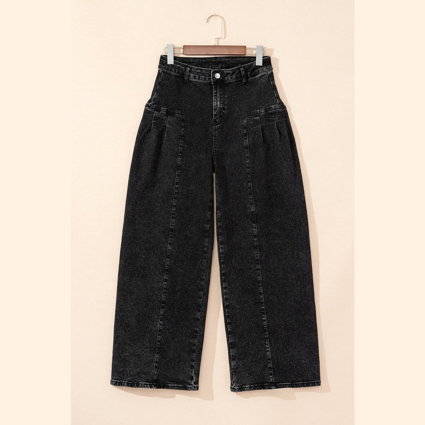 Izzie Pleated Wide Leg Mineral Wash Denim Pants
