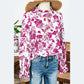 Idene Pink Floral Print Flounce Sleeve Keyhole Back Blouse