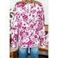 Idene Pink Floral Print Flounce Sleeve Keyhole Back Blouse