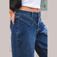 Idene Sail Blue Stitched Waist Detail Loose Cuffed Jeans