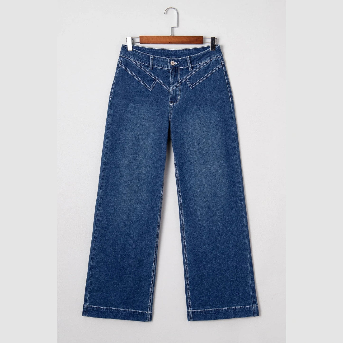 Idene Sail Blue Stitched Waist Detail Loose Cuffed Jeans