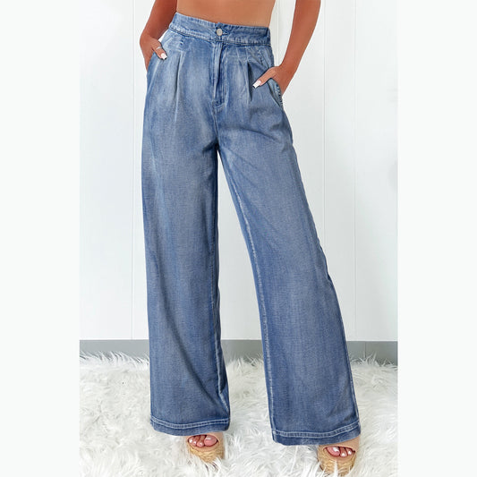 Iggy Dusk Blue Acid Wash Wide Leg High Waist Jeans