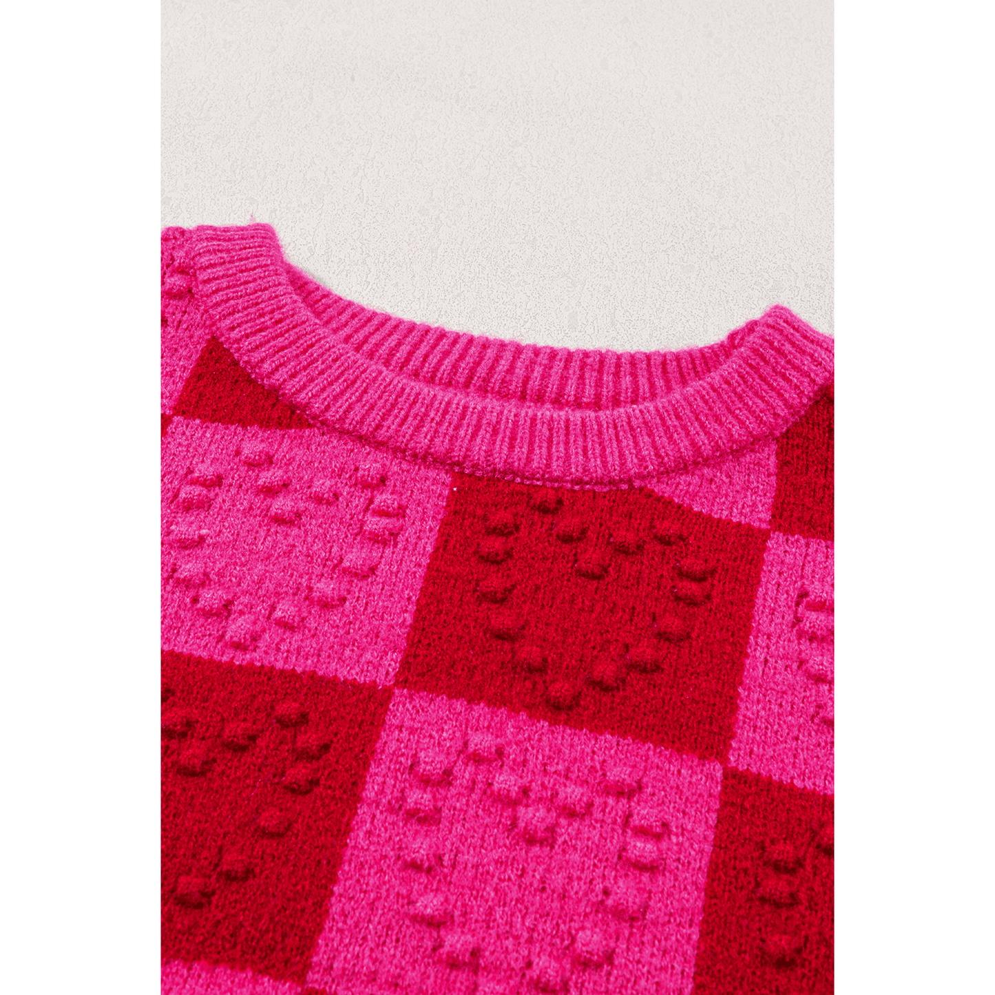 Laur Multicolor Checkered Pattern Heart Detail Textured Sweater