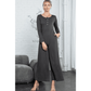 Delcia Grey Button Long Sleeve Wide Leg Jumpsuit